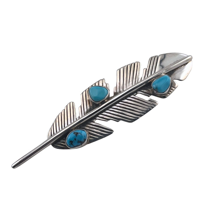 Sterling Silver Feather Pin with Turquoise