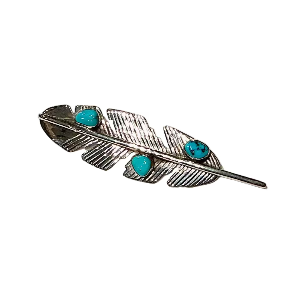 Sterling Silver Feather Pin with Turquoise