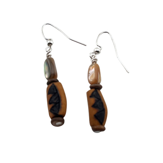 Woodburned Pinenut Earrings - 30